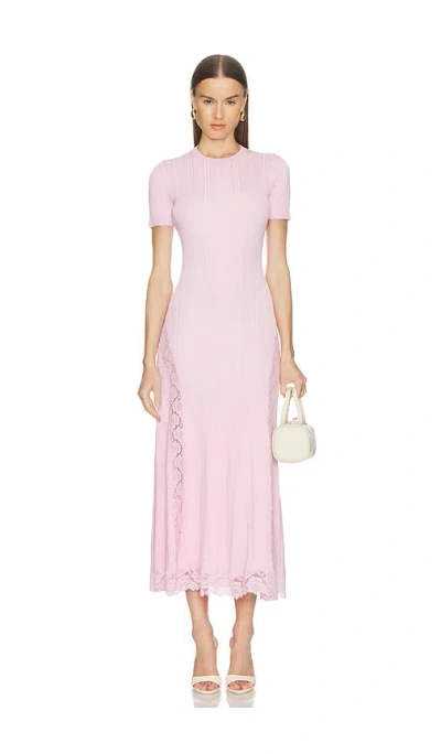 Self-portrait Pink Knit Lace Insert Midi Dress