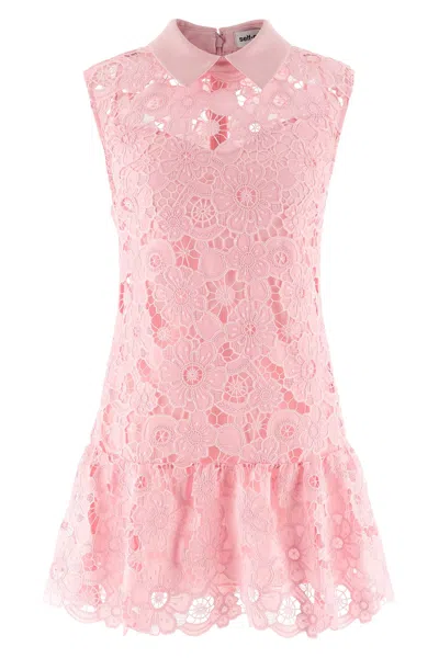 Self-portrait Pink Lace Collared Mini Dress In Multi