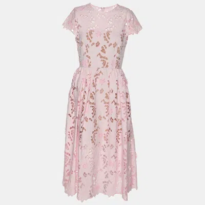Pre-owned Self-portrait Pink Lace Cotton Guipure Midi Dress S