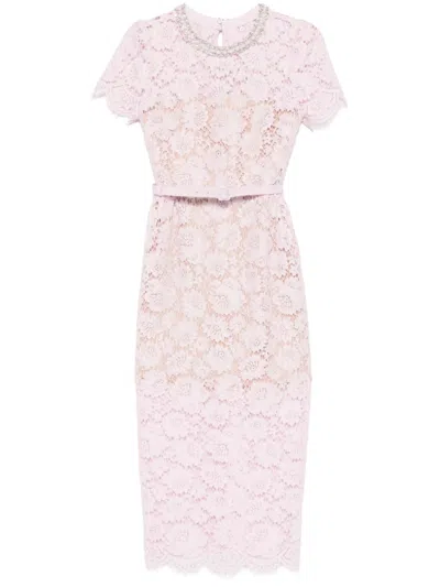 SELF-PORTRAIT PINK LACE MIDI DRESS
