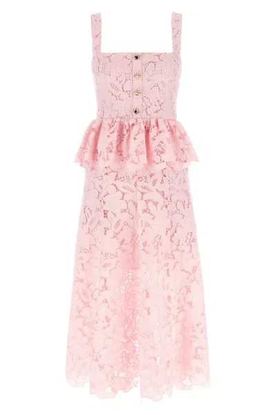 SELF-PORTRAIT SELF PORTRAIT 'PINK LACE PEPLUM MIDI' DRESS