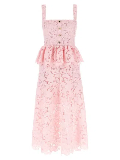 SELF-PORTRAIT SELF-PORTRAIT 'PINK LACE PEPLUM MIDI' DRESS