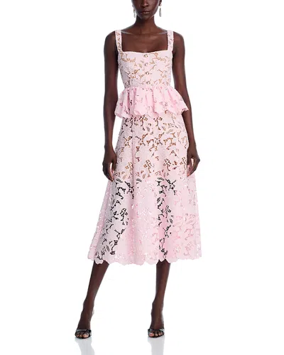 SELF-PORTRAIT SELF-PORTRAIT PINK LACE PEPLUM MIDI DRESS