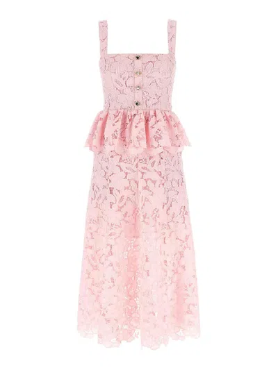 SELF-PORTRAIT PINK LACE PEPLUM MIDI DRESS