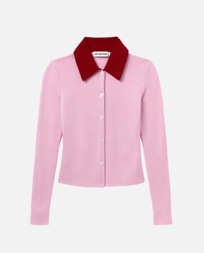 SELF-PORTRAIT PINK MERINO WOOL CARDIGAN