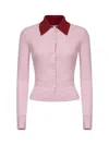 Self-portrait Self Portrait Women Wool Cardigan With Contrasting Collar In Pink
