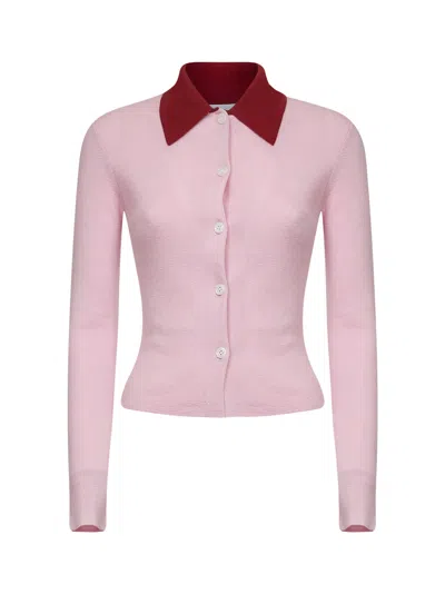 SELF-PORTRAIT PINK MERINO WOOL RIB KNIT CARDIGAN
