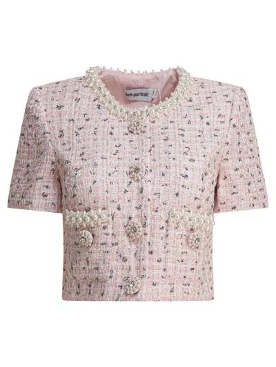 Self-portrait Pink Metallised Fibre Top