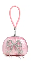 Self-portrait Bow Crystal-embellished Pearlescent Clutch In Pink
