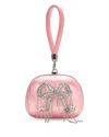 Self-portrait Bow Crystal-embellished Pearlescent Clutch In Pink