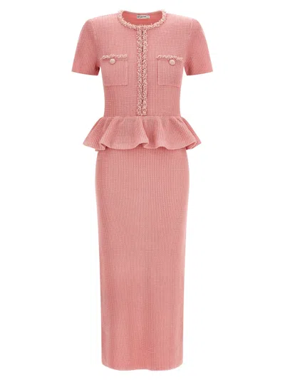 SELF-PORTRAIT PINK PEPLUM KNIT MIDI DRESSES PINK
