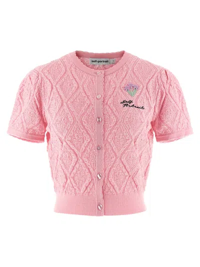 Self-portrait Pink Pointelle Knit Tops Pink