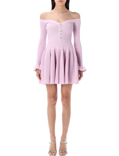 Self-portrait Pink Ribbed Knit Off Shoulder Mini Dress