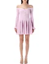 Self-portrait Jeweled Button Off-shoulder Pleated V-neck Dress In Multi