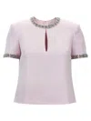 Self-portrait 'satin Top With Crystals Embellishments In Pink