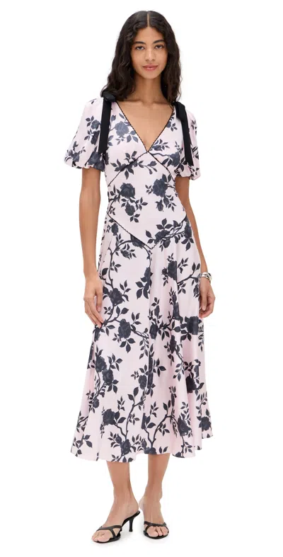 Self-portrait Floral Bow-detail Satin Midi Dress In Pink