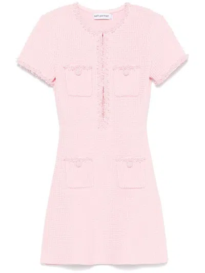 Self-portrait Pink Textured Knit Mini Dress