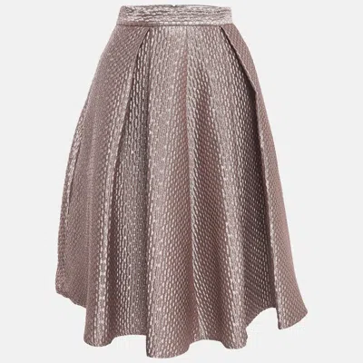 Self-portrait Pink Textured Lame Pleated Midi Skirt In Brown