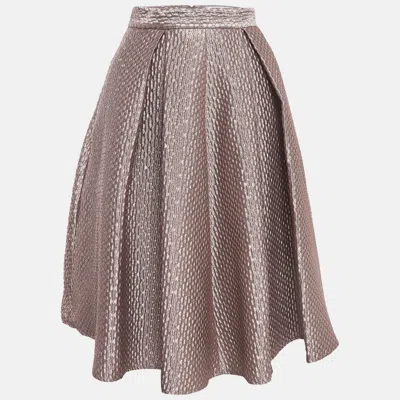Pre-owned Self-portrait Pink Textured Lame Pleated Midi Skirt S