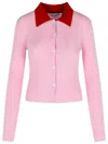 Self-portrait Wool Cardigan With Contrasting Collar In Pink