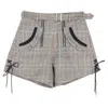 Self-portrait Plaid Belted Mini Shorts In Grey Wool In Grey