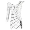 Self-portrait Plaid Print Mini Dress In White Polyester In White
