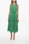 Self-portrait Lace Sleeveless Midi Dress In Green