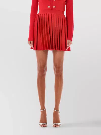 Self-portrait Pleated Knitted Mini Skirt In Red