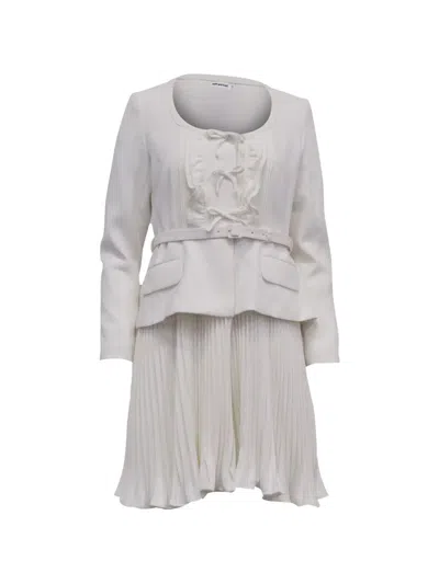 Pre-owned Self-portrait Pleated Belted Dress In White