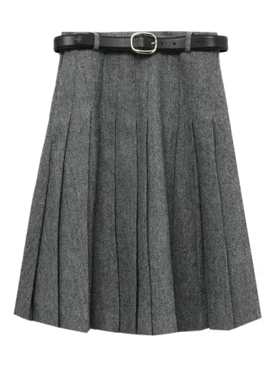 Self-portrait Pleated Belted Midi Skirt In Gray