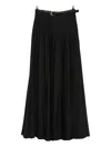 Self-portrait Belted Leather-trimmed Pleated Twill Maxi Skirt In Black
