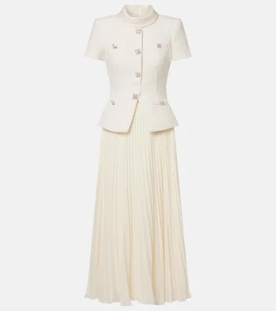 Self-portrait Pleated Bouclé Chiffon Midi Dress In Neutral