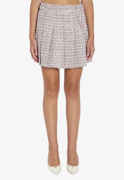 Self-portrait Pleated Bouclé Mini Skirt In Pink