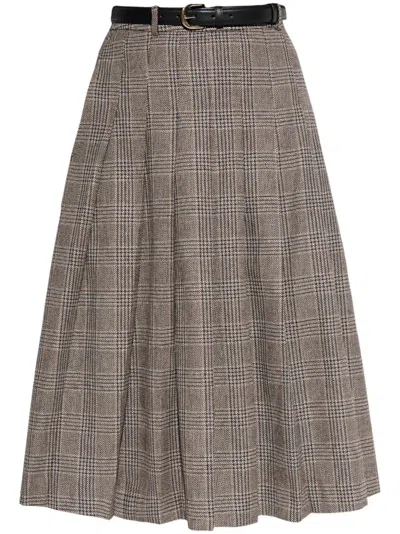 Self-portrait Pleated Check Skirt In Brown
