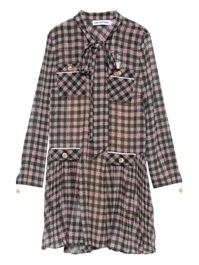 Self-portrait Pleated Checked Dress In Brown