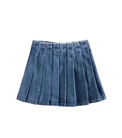 Self-portrait Kids' Pleated Denim Skirt In Blue