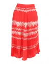 Self-portrait Pleated Floral Midi Skirt In Red Polyester In Red