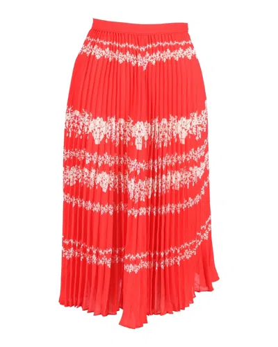 Self-portrait Pleated Floral Midi Skirt In Red Polyester
