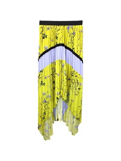 Pre-owned Self-portrait Pleated Floral-print Skirt In Yellow