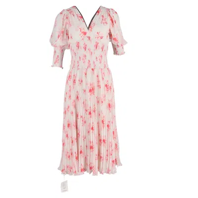 Self-portrait Pleated Floral-print V-neck Midi Dress In Pink Polyester In Multi