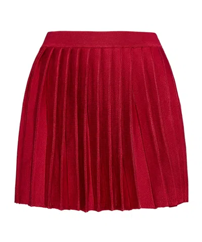 Self-portrait Pleated Knitted Mini Skirt In Red