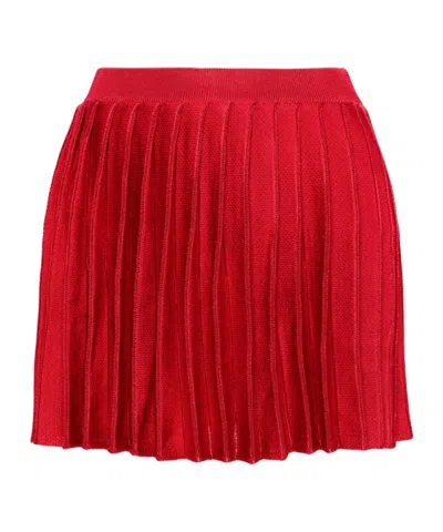 Self-portrait Pleated Knitted Mini Skirt In Red