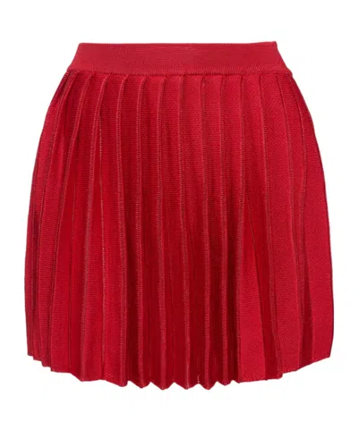 Self-portrait Pleated Knitted Mini Skirt In Red