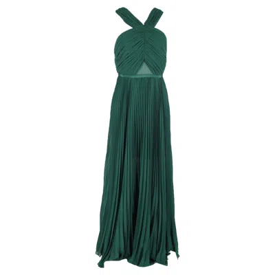 Self-portrait Pleated Maxi Dress In Green Chiffon