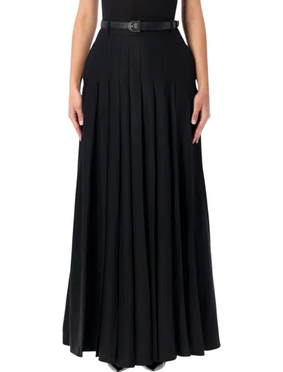 SELF-PORTRAIT SELF-PORTRAIT BLACK PLEATED TWILL MAXI SKIRT WITH SIDE SLIT