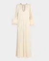 Self-portrait Feather-trimmed Metallic Plisse Maxi Dress In Gold