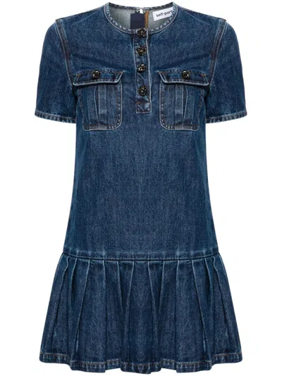 Self-portrait Pleated Mini Dress In Blue