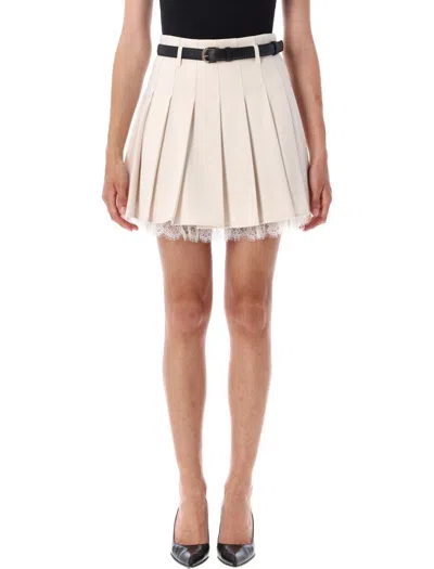 Self-portrait Pleated Mini Skirt In Neutral