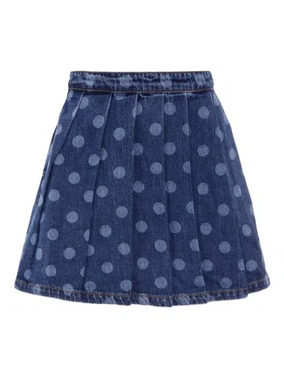 Self-portrait Kids' Pleated Polka-dot Skirt In Blue