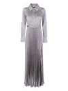Self-portrait Pleated Shirt Maxi Dress In Gray